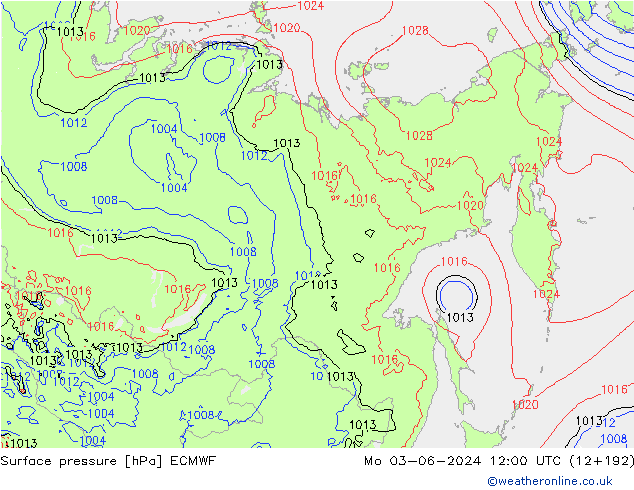 pressão do solo ECMWF Seg 03.06.2024 12 UTC