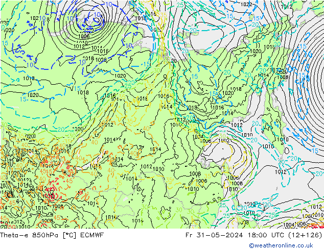 Theta-e 850hPa ECMWF Sex 31.05.2024 18 UTC