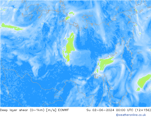 Deep layer shear (0-1km) ECMWF So 02.06.2024 00 UTC