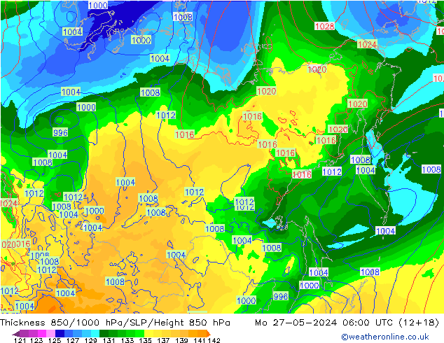 Thck 850-1000 hPa ECMWF Mo 27.05.2024 06 UTC