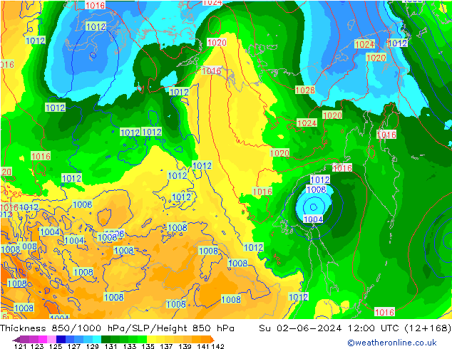 Thck 850-1000 hPa ECMWF Dom 02.06.2024 12 UTC