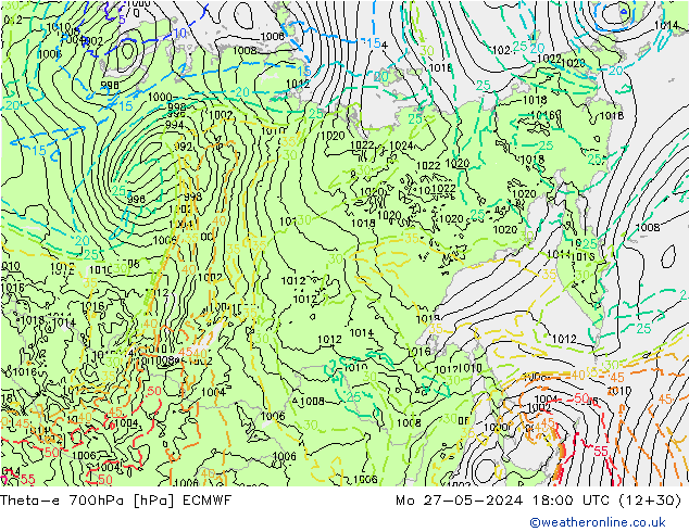 Theta-e 700hPa ECMWF Seg 27.05.2024 18 UTC