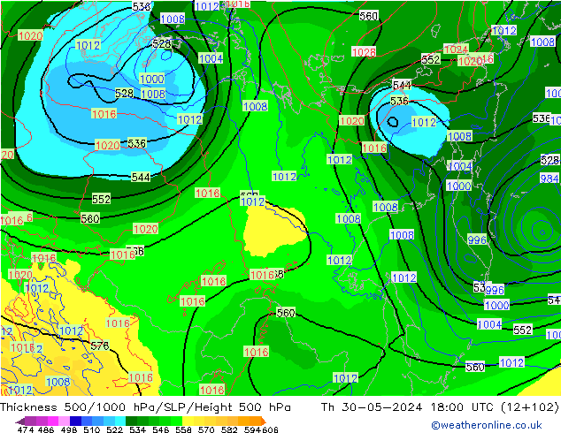 Thck 500-1000hPa ECMWF jeu 30.05.2024 18 UTC