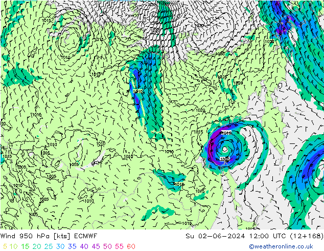 Vento 950 hPa ECMWF Dom 02.06.2024 12 UTC