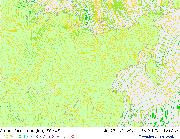 Streamlines 10m ECMWF Mo 27.05.2024 18 UTC