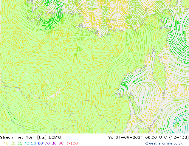 Linia prądu 10m ECMWF so. 01.06.2024 06 UTC