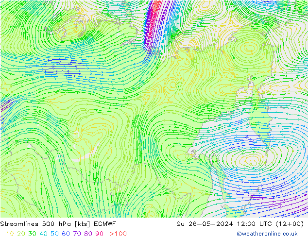 Linia prądu 500 hPa ECMWF nie. 26.05.2024 12 UTC