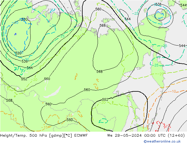 Z500/Rain (+SLP)/Z850 ECMWF mié 29.05.2024 00 UTC