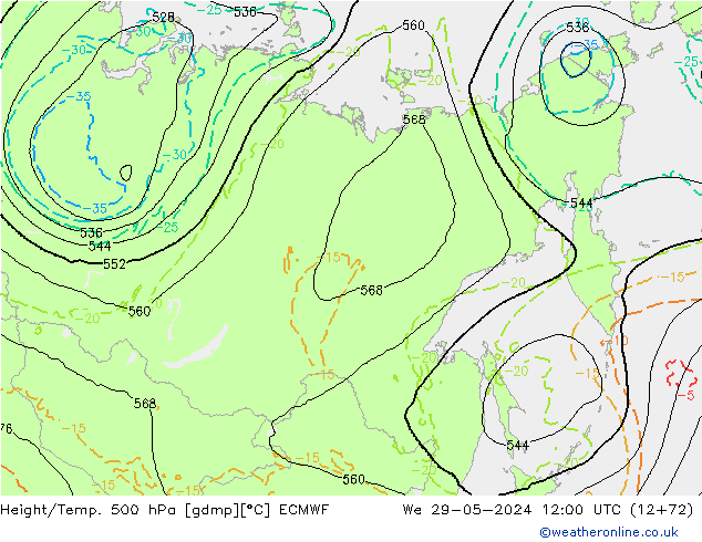 Z500/Rain (+SLP)/Z850 ECMWF We 29.05.2024 12 UTC