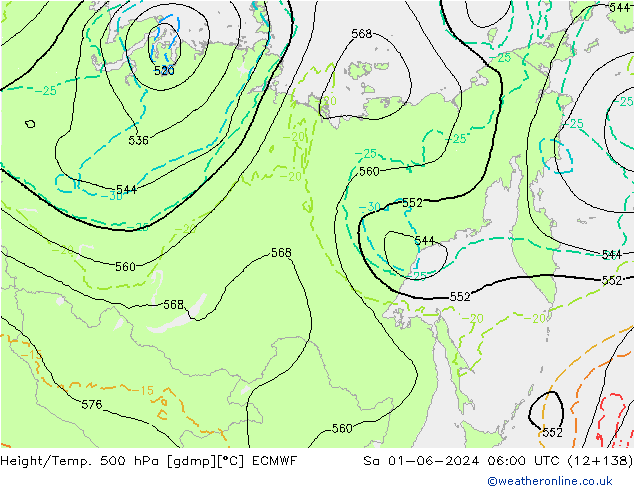 Z500/Rain (+SLP)/Z850 ECMWF sam 01.06.2024 06 UTC