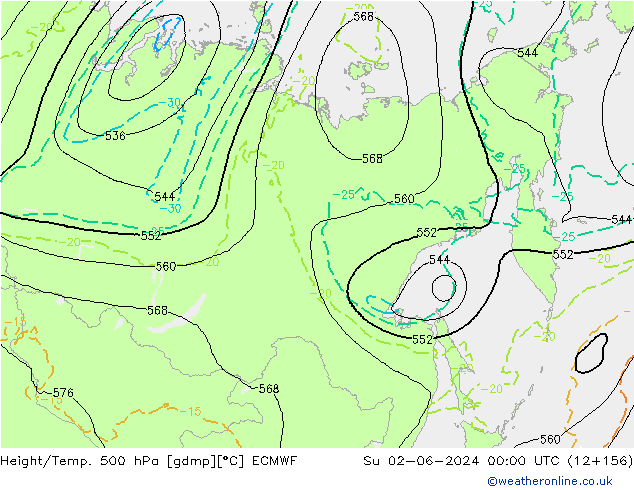 Z500/Rain (+SLP)/Z850 ECMWF Su 02.06.2024 00 UTC