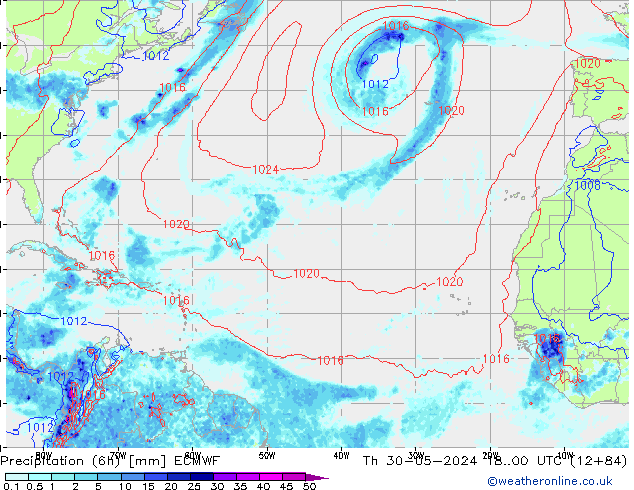 Z500/Rain (+SLP)/Z850 ECMWF jue 30.05.2024 00 UTC