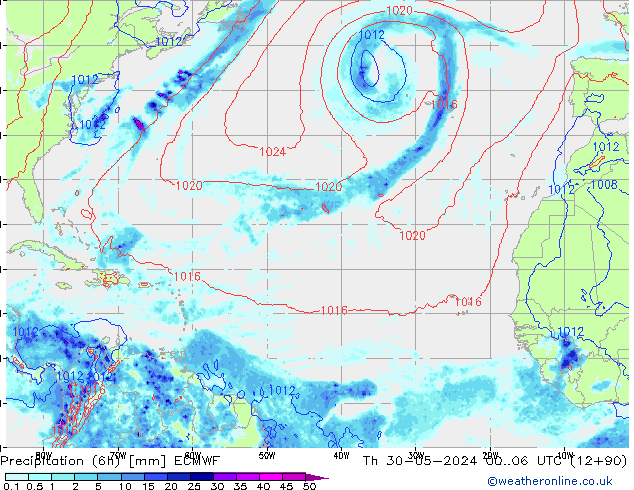 Z500/Rain (+SLP)/Z850 ECMWF Th 30.05.2024 06 UTC