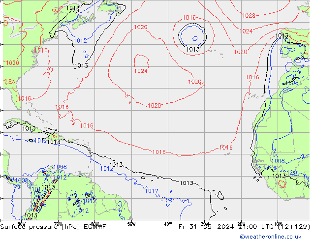 Atmosférický tlak ECMWF Pá 31.05.2024 21 UTC