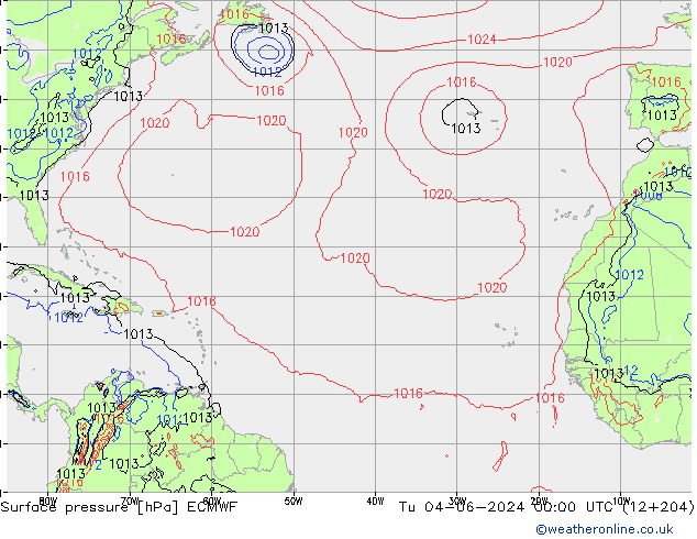 pressão do solo ECMWF Ter 04.06.2024 00 UTC