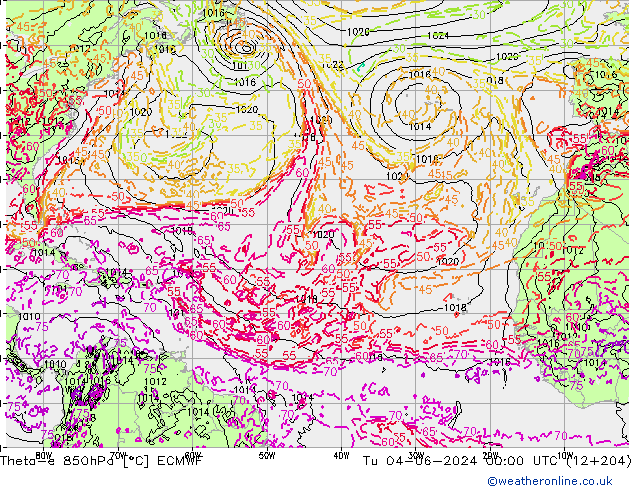 Theta-e 850hPa ECMWF Tu 04.06.2024 00 UTC