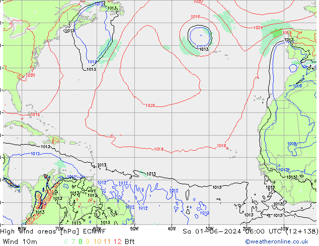 High wind areas ECMWF sáb 01.06.2024 06 UTC