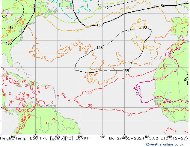 Height/Temp. 850 hPa ECMWF Mo 27.05.2024 15 UTC