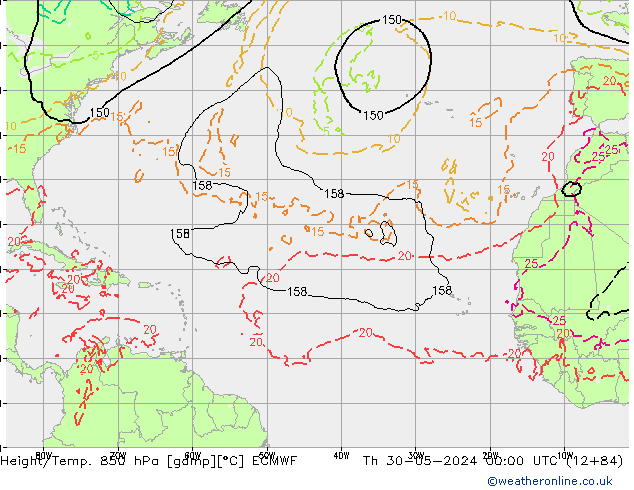 Z500/Rain (+SLP)/Z850 ECMWF jue 30.05.2024 00 UTC