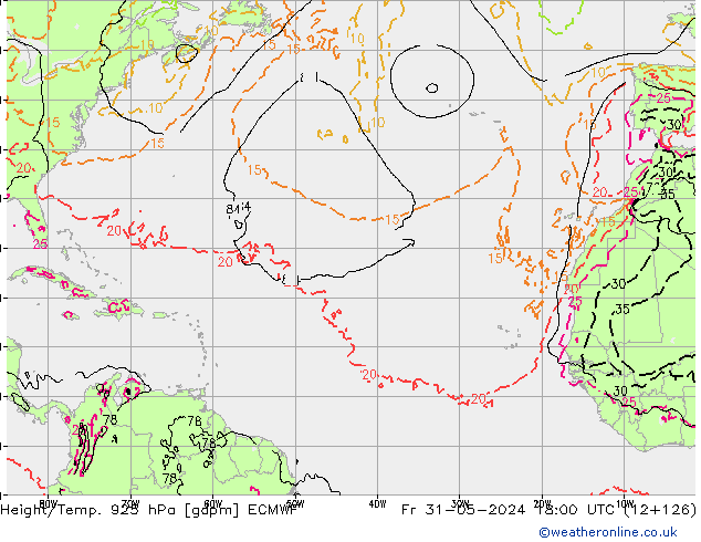 Height/Temp. 925 hPa ECMWF Fr 31.05.2024 18 UTC