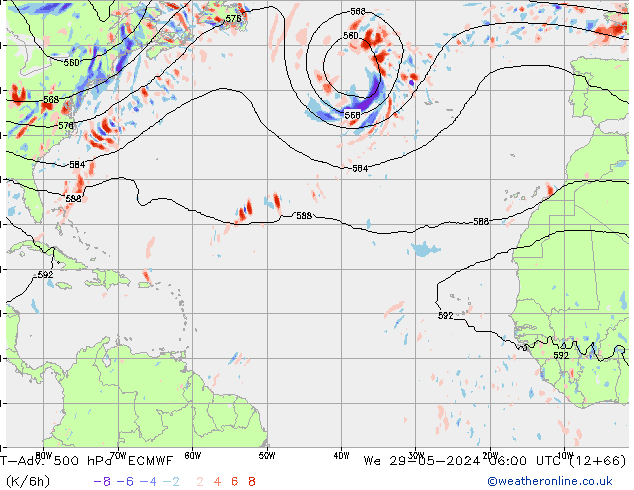 T-Adv. 500 hPa ECMWF mer 29.05.2024 06 UTC