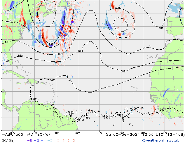 T-Adv. 500 hPa ECMWF Su 02.06.2024 12 UTC