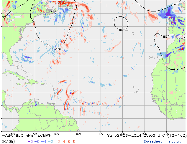 T-Adv. 850 hPa ECMWF nie. 02.06.2024 06 UTC