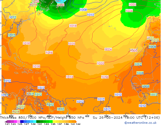 Thck 850-1000 hPa ECMWF dom 26.05.2024 18 UTC