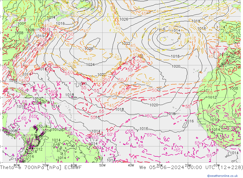 Theta-e 700hPa ECMWF Qua 05.06.2024 00 UTC