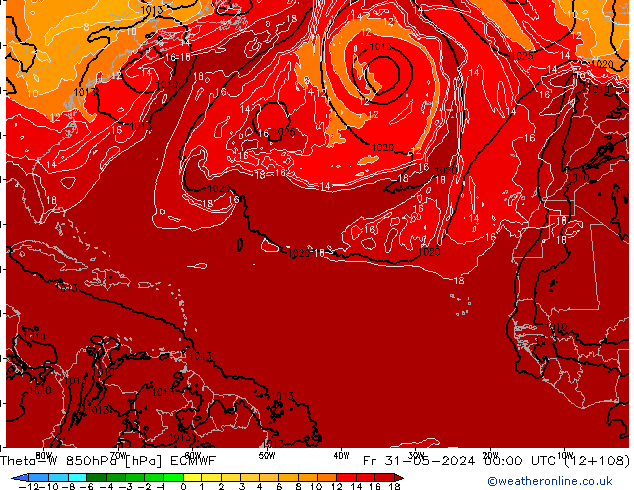 Theta-W 850hPa ECMWF Sex 31.05.2024 00 UTC