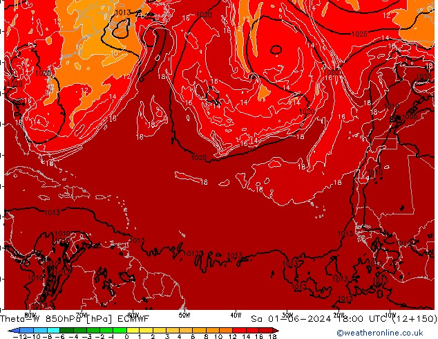 Theta-W 850hPa ECMWF sáb 01.06.2024 18 UTC