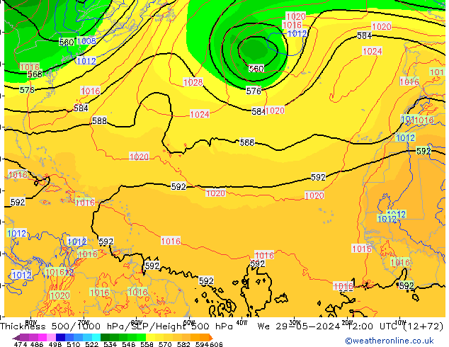 Thck 500-1000гПа ECMWF ср 29.05.2024 12 UTC