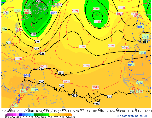 Dikte 500-1000hPa ECMWF zo 02.06.2024 00 UTC