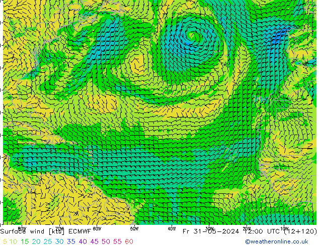 Vent 10 m ECMWF ven 31.05.2024 12 UTC