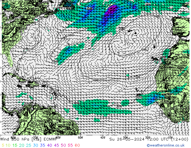 Wind 850 hPa ECMWF zo 26.05.2024 12 UTC