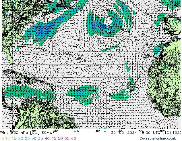 Wind 850 hPa ECMWF Th 30.05.2024 18 UTC