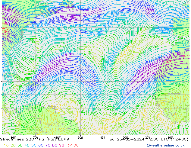 Streamlines 200 hPa ECMWF Su 26.05.2024 12 UTC