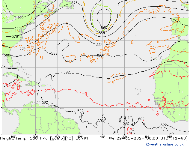 Z500/Rain (+SLP)/Z850 ECMWF śro. 29.05.2024 00 UTC