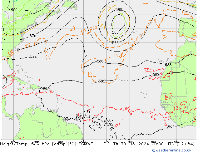 Z500/Rain (+SLP)/Z850 ECMWF jue 30.05.2024 00 UTC