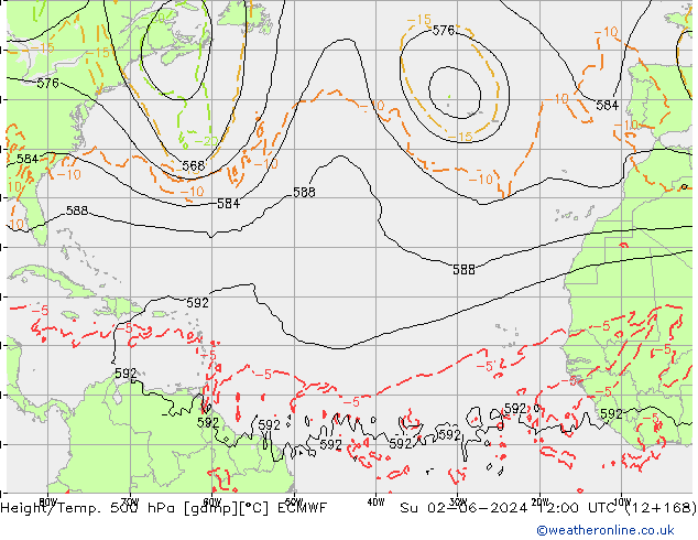 Z500/Yağmur (+YB)/Z850 ECMWF Paz 02.06.2024 12 UTC