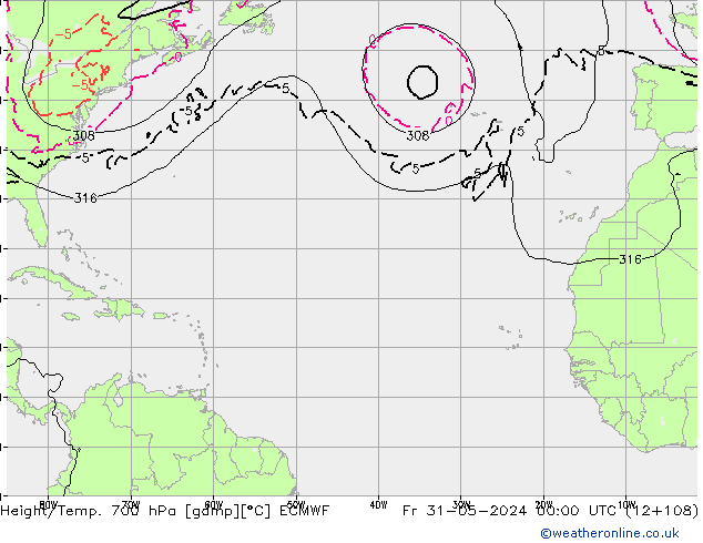 Height/Temp. 700 hPa ECMWF  31.05.2024 00 UTC