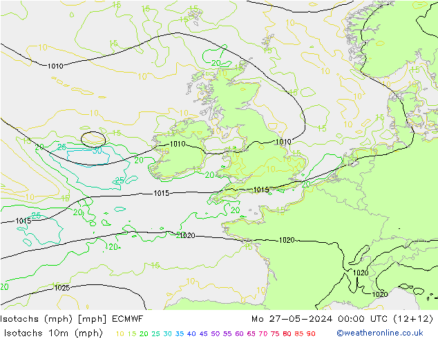 Isotachs (mph) ECMWF Mo 27.05.2024 00 UTC