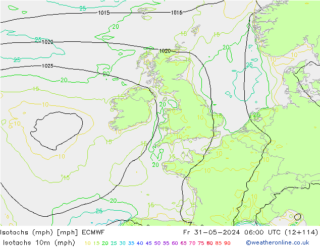 Isotachs (mph) ECMWF пт 31.05.2024 06 UTC