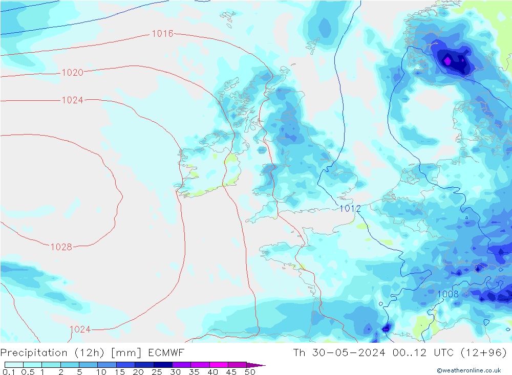 Precipitação (12h) ECMWF Qui 30.05.2024 12 UTC