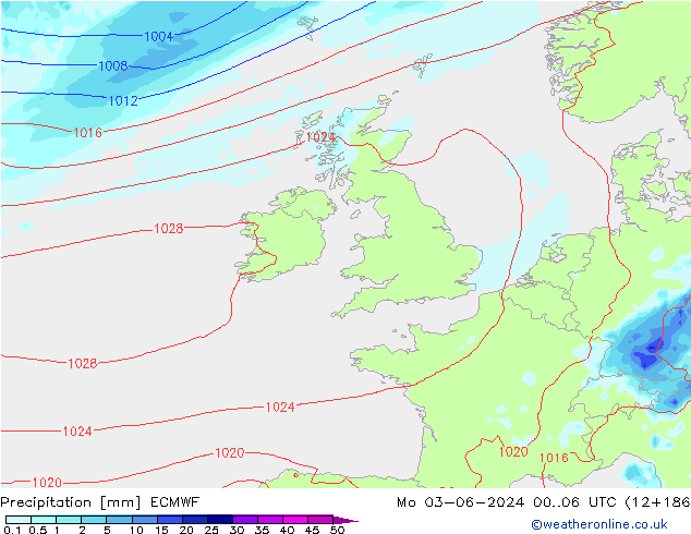 Srážky ECMWF Po 03.06.2024 06 UTC