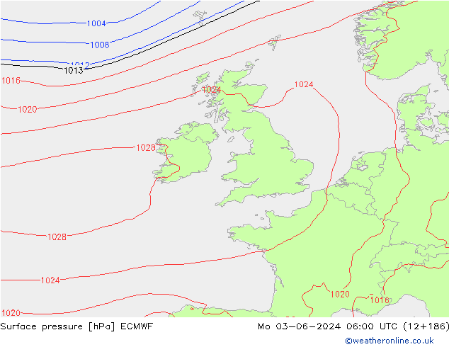 Pressione al suolo ECMWF lun 03.06.2024 06 UTC