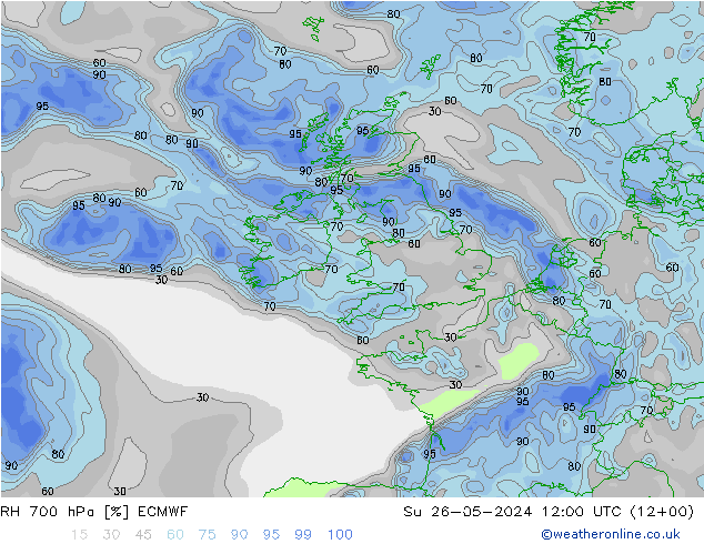 RH 700 гПа ECMWF Вс 26.05.2024 12 UTC