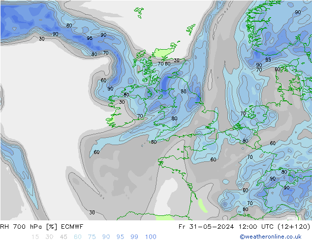 RH 700 hPa ECMWF  31.05.2024 12 UTC