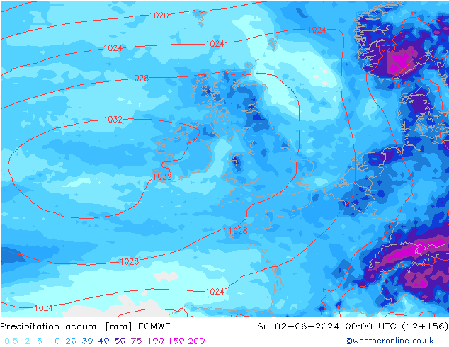 Precipitation accum. ECMWF Ne 02.06.2024 00 UTC