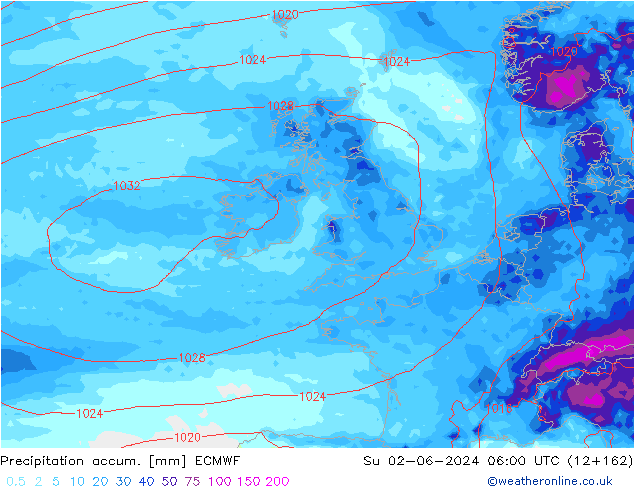 Precipitation accum. ECMWF dom 02.06.2024 06 UTC